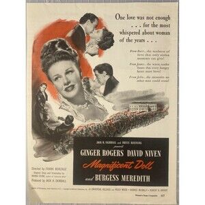 Ginger Rogers & David Niven "Magnificent Doll" Print Ad 1946 Burgess Meredith